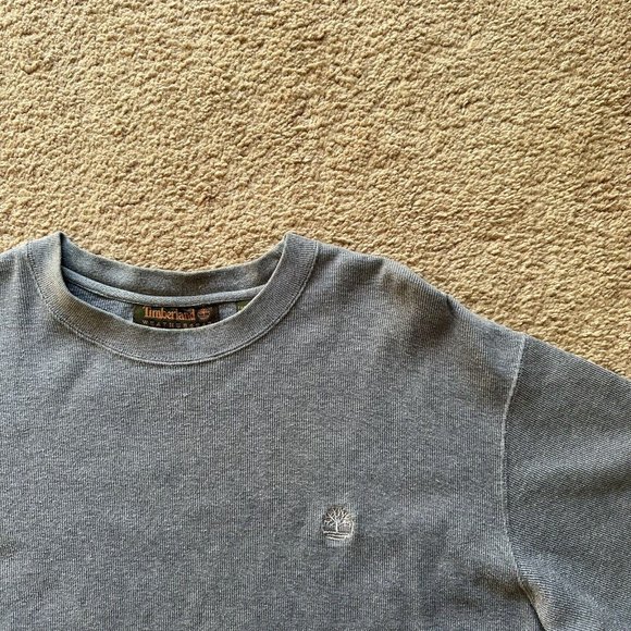 Timberland Sweater Mens Large *Stain* Crewneck Short Sleeve Grey Logo - Picture 4 of 10